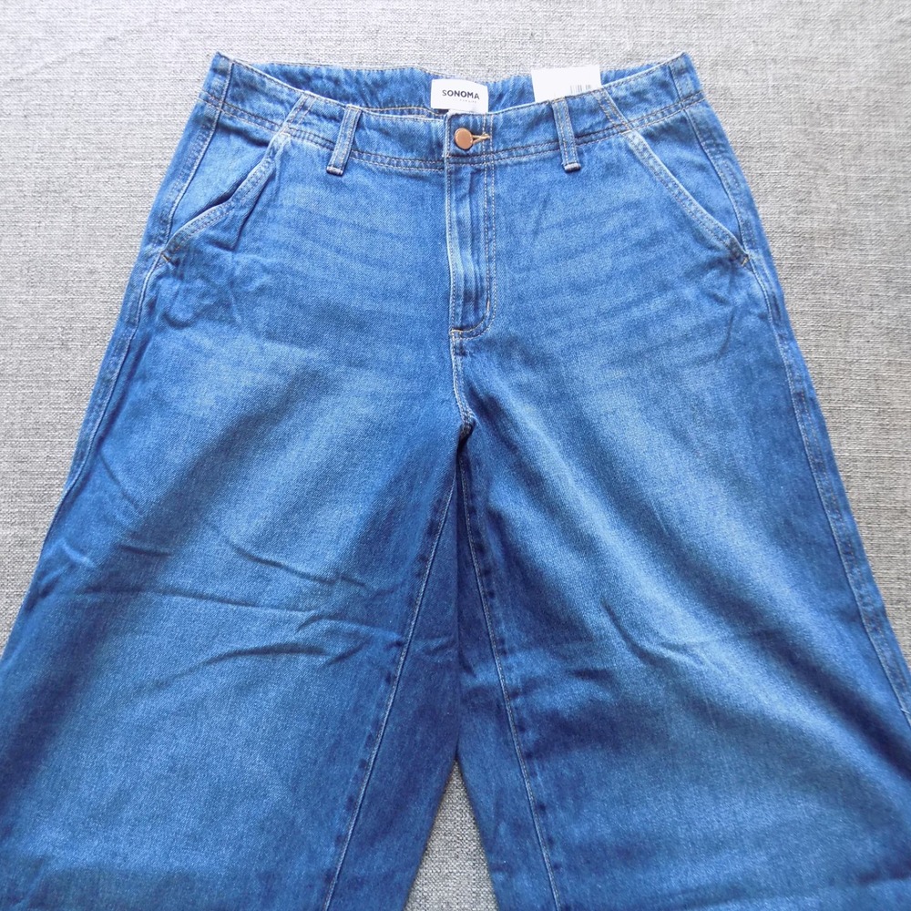 Sonoma Wide Leg Jeans Womens 10 Blue Dark Wash NEW Relaxed Mid Rise Raw Hem